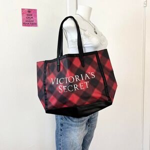 Victoria's Secret Red Buffalo Plaid Tote Bag
